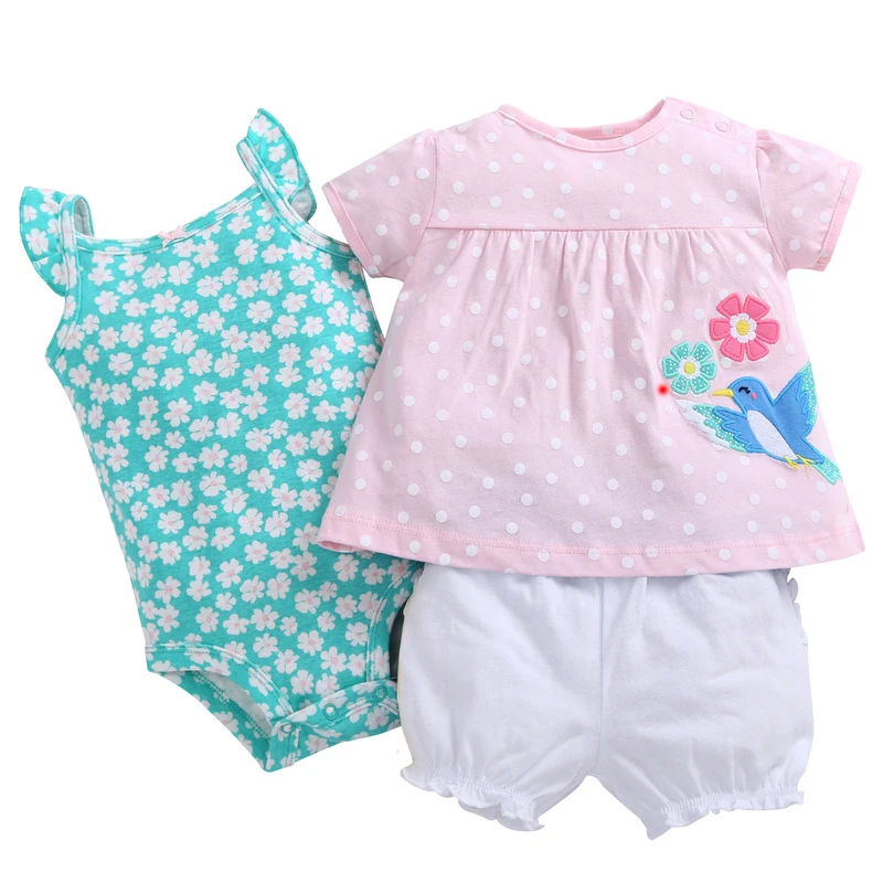 Sleeveless Tops+O-Neck Bodysuit+Shorts Dot For Baby Girl Outfit Summer 2021 Newborn Clothes Set Infant Clothing Suit Pink Cotton Baby Clothing Set