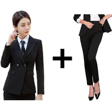 Костюм женский брючный костюм женский костюмы женские женский костюм Деловой Блейзер, набор, Офисная Женская деловая рабочая куртка, пальто, брюки с высокой талией, женские черные брюки, большие размеры