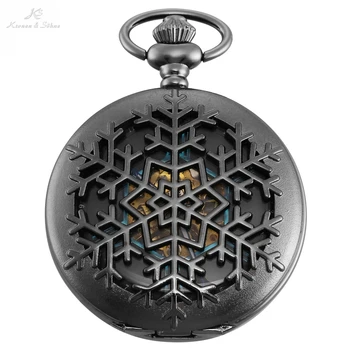 

KS Original Carving Snow Case Roman Key Clip Pendant Men Hexagon Analog Black Mechanical Pocket Watch Vintage Clock Gift /KSP102