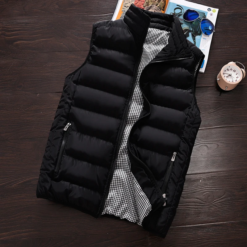 Повседневный жилет, мужские зимние куртки без рукавов, мужской стиль, Одноцветный жилет, брендовая мужская Осенняя теплая верхняя одежда размера плюс, одежда 626 - Цвет: Черный