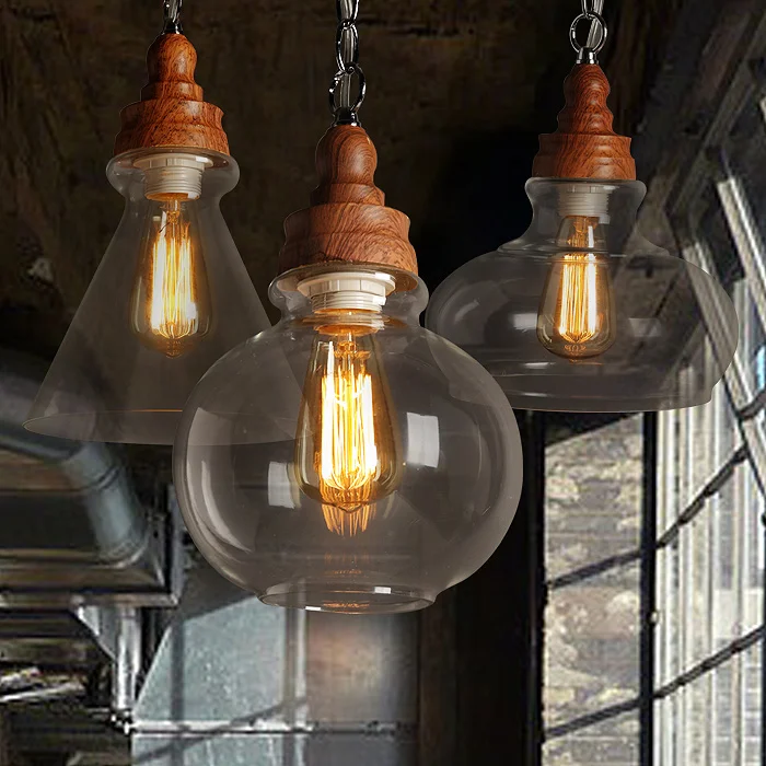 Creative glass designer pendant lights Nordic wooden Bar retro coffee store clothing lighting strore pendant lamps ZA 2pcs country retro creative industrial iron pendant lamps nordic new bar coffee aisle balcony glass pendant lights