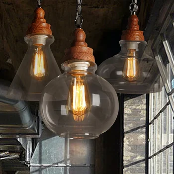

Creative glass designer pendant lights Nordic wooden Bar retro coffee store clothing lighting strore pendant lamps ZA