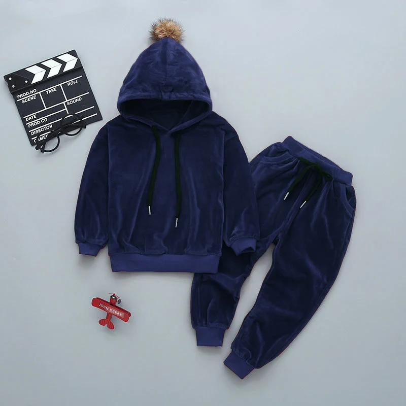 Children Clothing Set Baby Boys Clothes Winter Kids Clothes Boys Batman Hooded+Pants Sport Suit Costume For Boys 1 2 6 Year - Цвет: Navy Blue