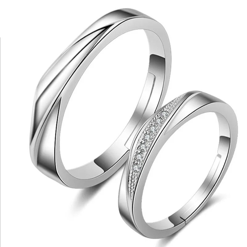 

KOFSAC Fashion Sweet Romantic Couple Ring Shiny Zircon Jewelry 925 Sterling Silver Rings For Women Men Engagement Lovers Ring