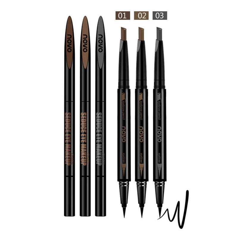 NOVO автоматический карандаш для бровей двойного назначения, долговечная жидкая подводка для глаз, кофе, корейский стиль, водонепроницаемый инструмент для макияжа глаз