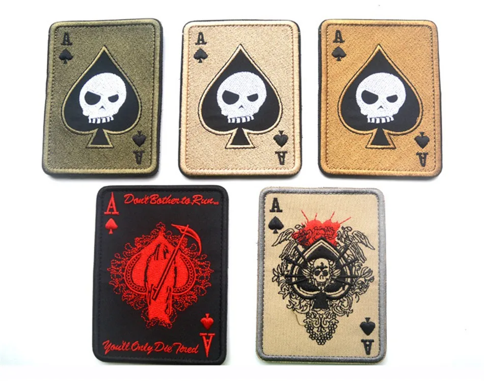 Кавалерист Ace of Spades Tarot Death Card прямоугольная вышитая тактическая нашивка боевой дух армии adhensible для железа на и палку на