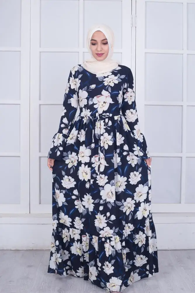Элегантное мусульманское Абая с цветочным принтом платье женское кардиган длинное платье Дубай Джуба Рамадан Тобе исламское поклонение