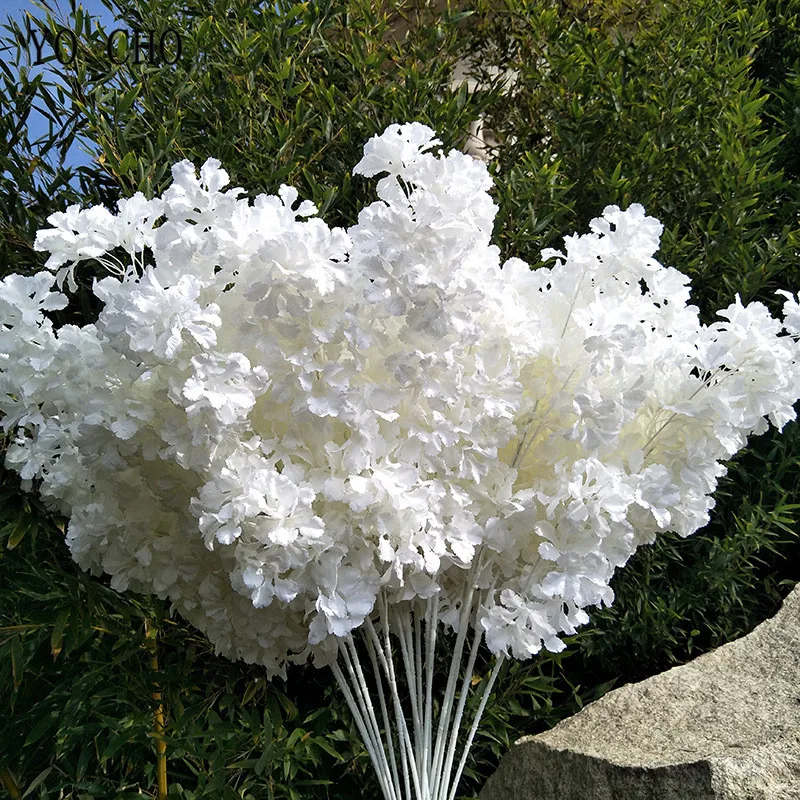 102cm Silk Hydrangea White Branch Drifting Snow Sakura Artificial Flowers Cherry Blossoms Home Wedding Arch Decorate Fake flower 102cm Silk Hydrangea White Branch Drifting Snow Sakura Artificial Flowers Cherry Blossoms Home Wedding Arch Decorate Fake flower