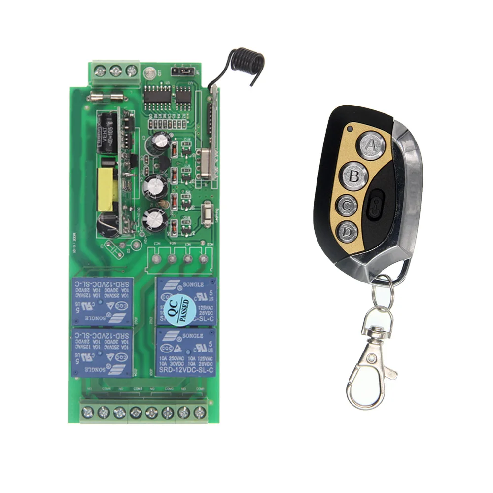 

Smart Home AC 110V 220V 85- 250V 4CH 10A Relay Wireless Remote Control Switch Receiver+Transmitter,315/433 MHz ,Toggle
