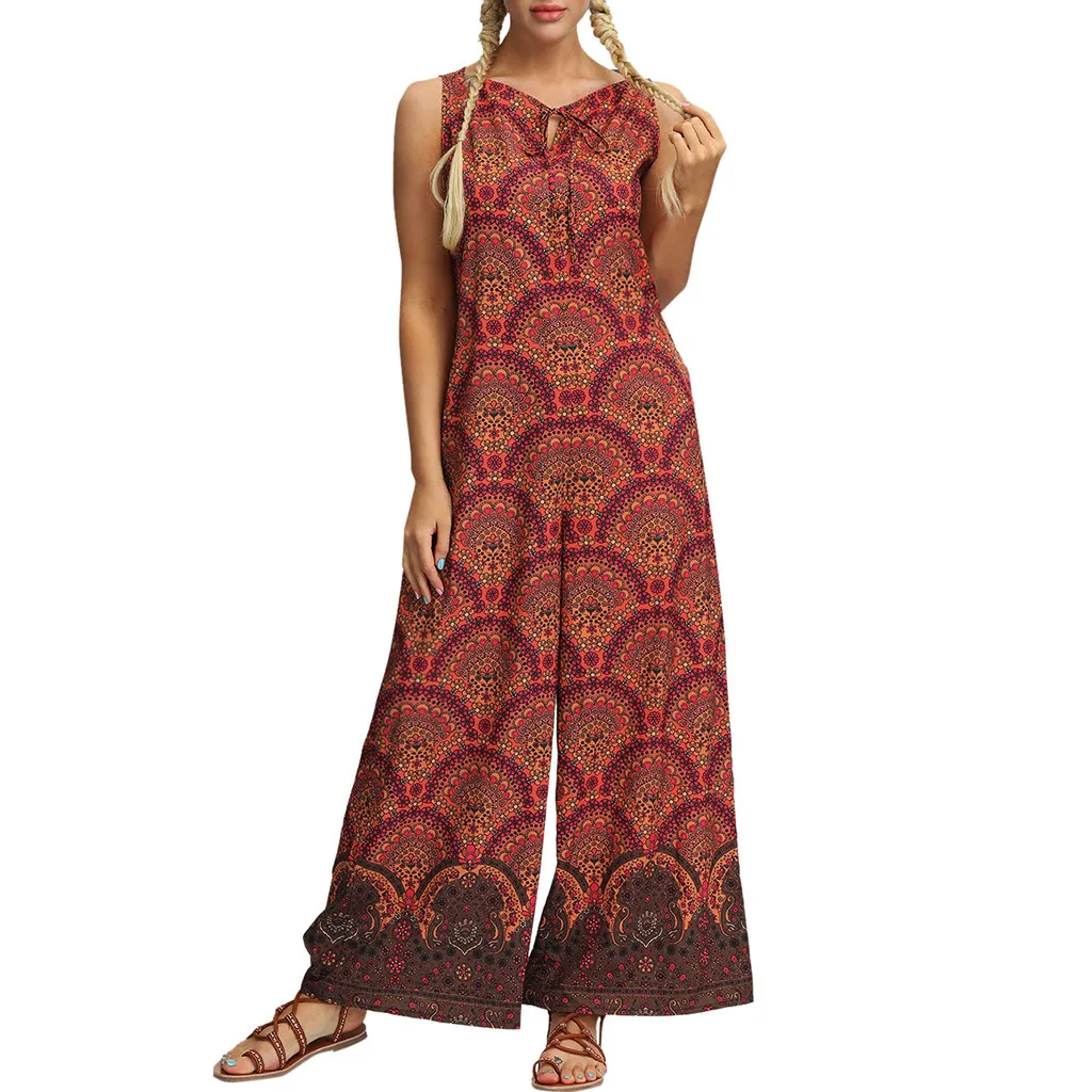 Womail bodysuit Women fashion Summer Print Sleeveless Long Jumpsuit Trousers Loose Jumpsuit Casual Holiday 2019 M529