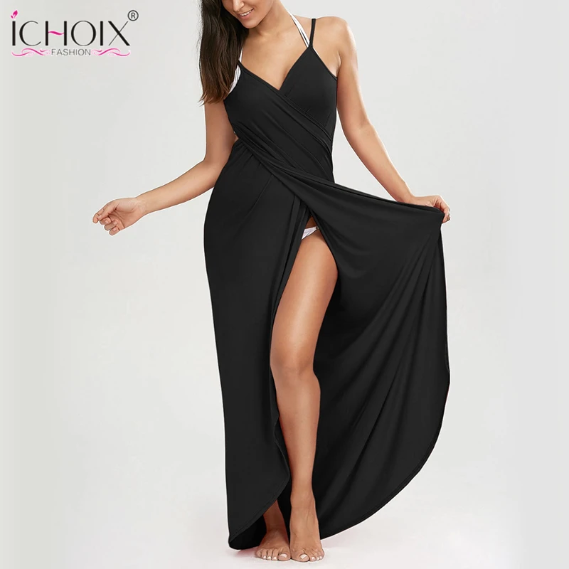 2018 Women Summer Cover Ups Sleeveless Dresses Spaghetti Strap Split
