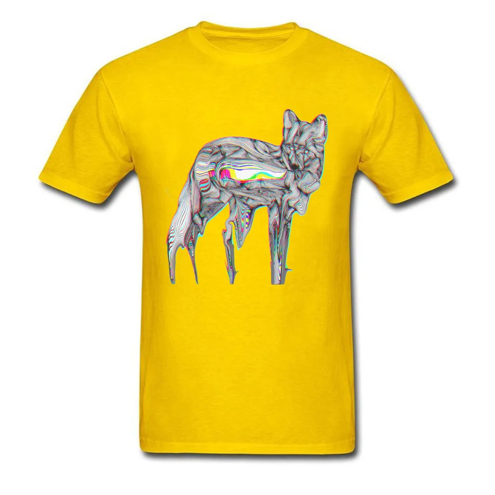 Glitch Fox 100% Cotton Casual Tops Shirt Cute Short Sleeve Men's Top T-shirts Design Summer Fall Tee-Shirt O Neck Glitch Fox yellow