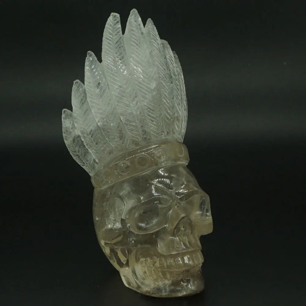 

4.8"Rainbow Clear Quartz India Skull Carving Healing Reiki Office Home Decor