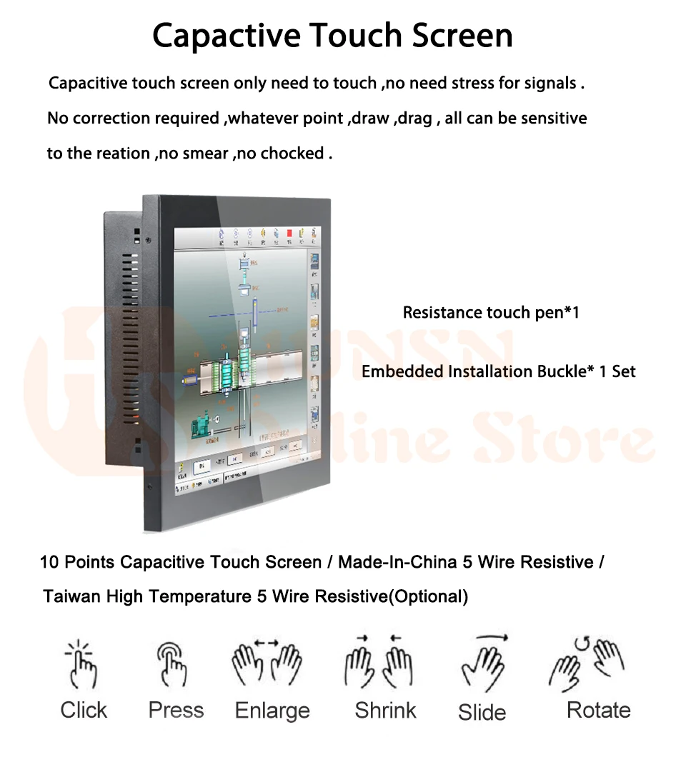 19 дюймов встроенный 5 резистивный сенсорный экран, промышленная панель ПК, Windows 7/10/Linux Ubuntu, Intel Celeron 3855U, сенсорная панель ПК