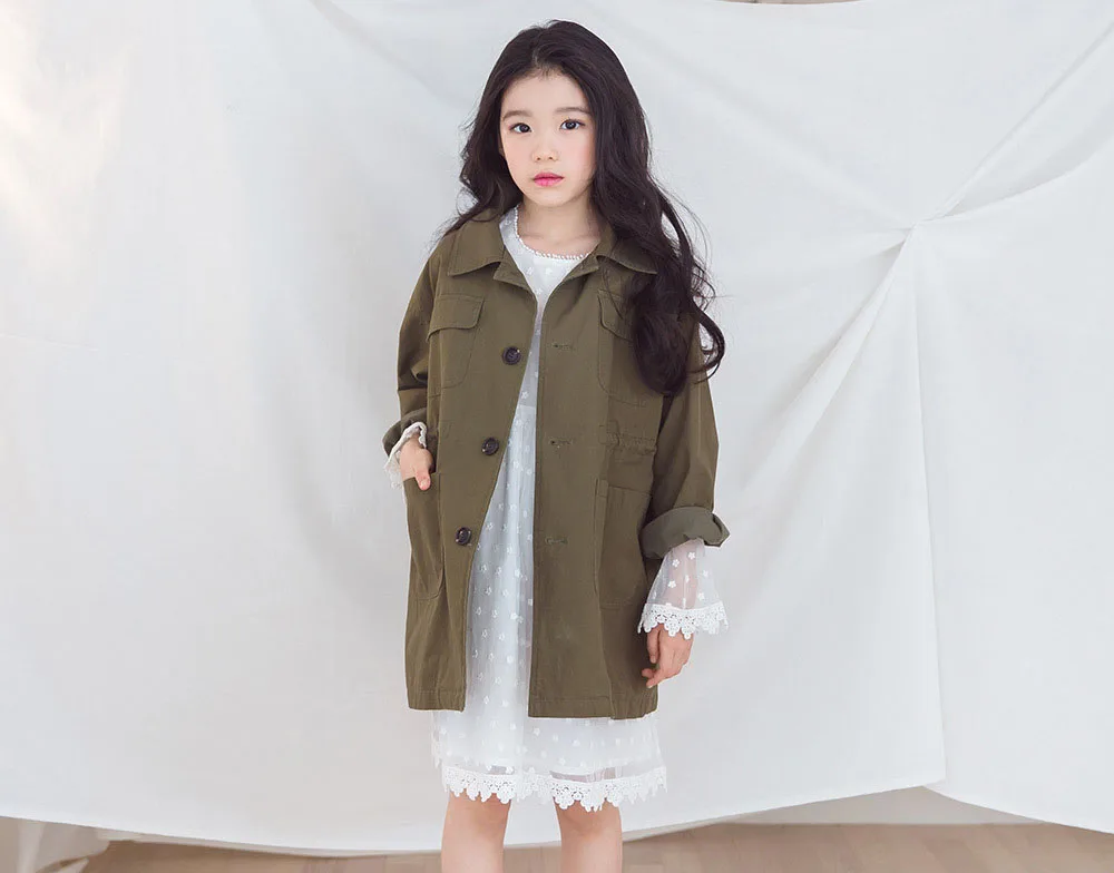new 2018 army green children long sleeve autumn outerwear coats girls cotton tops fashion long jackets kids trench coats clothes (11)