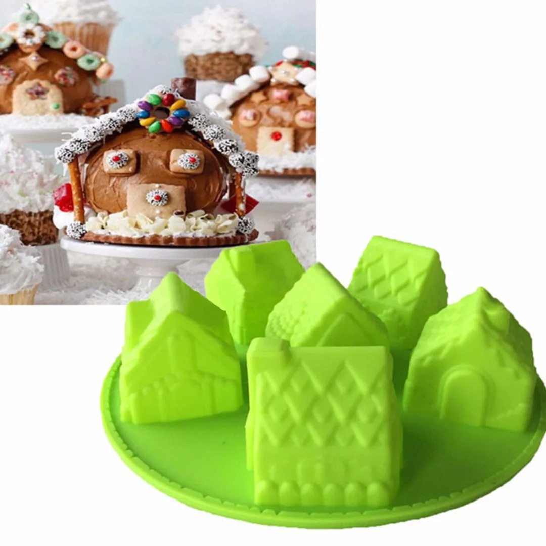 JX-LCLYL 3D Mini Houses Cake Mold Gingerbread Houses Silicone Cake Mold Baking Tools New