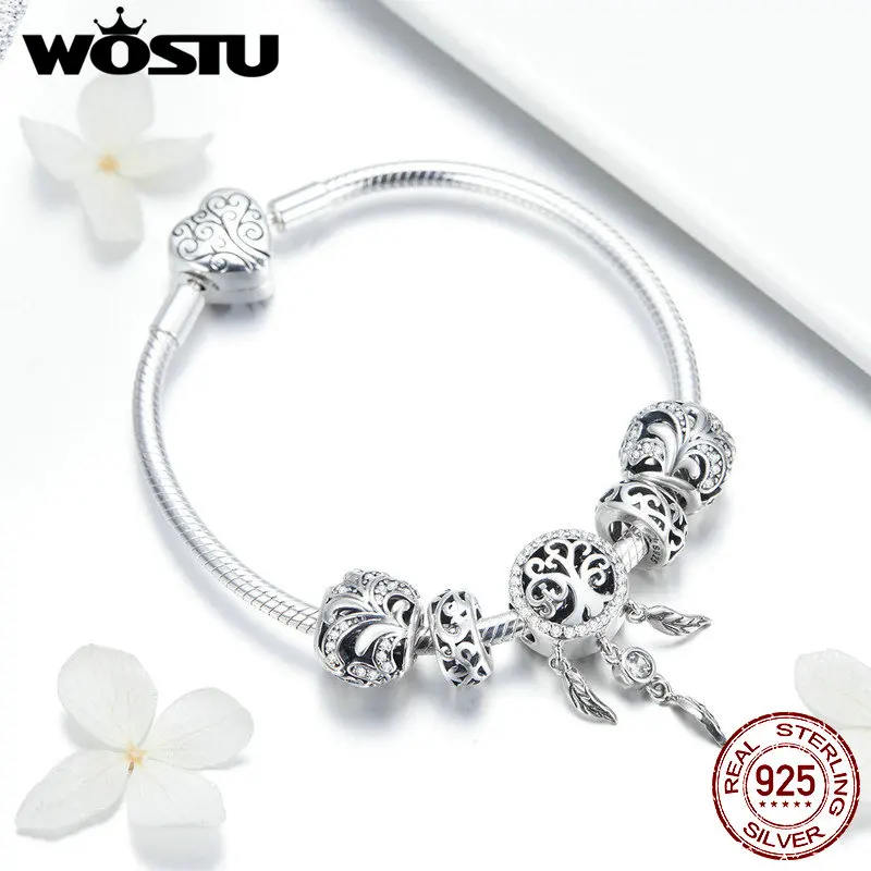 

WOSTU Genuine 925 Sterling Silver Magic Forest Tree Beads Charm Bangles & Bracelet For Women Natural Brand Jewelry Gift FIB814