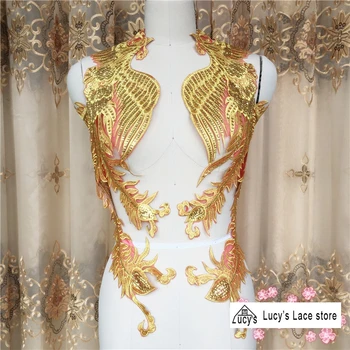 

63*40CM big size gold patch embroidered sewing for women gowns decoration
