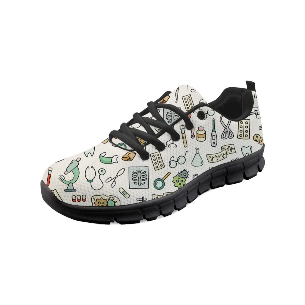 

WHEREISART Shoes Women Spring Flats Dentist Printing Sneakers for Teenagers Medical Nurse Pattern Flat Shoes Feminine Mesh Shoes