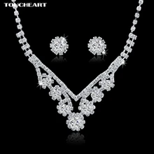 TOUCHEART Wedding African Beads Wedding Bridal Jewelry Sets For Women Classic Crystal Silver color Statement Necklaces Earrings