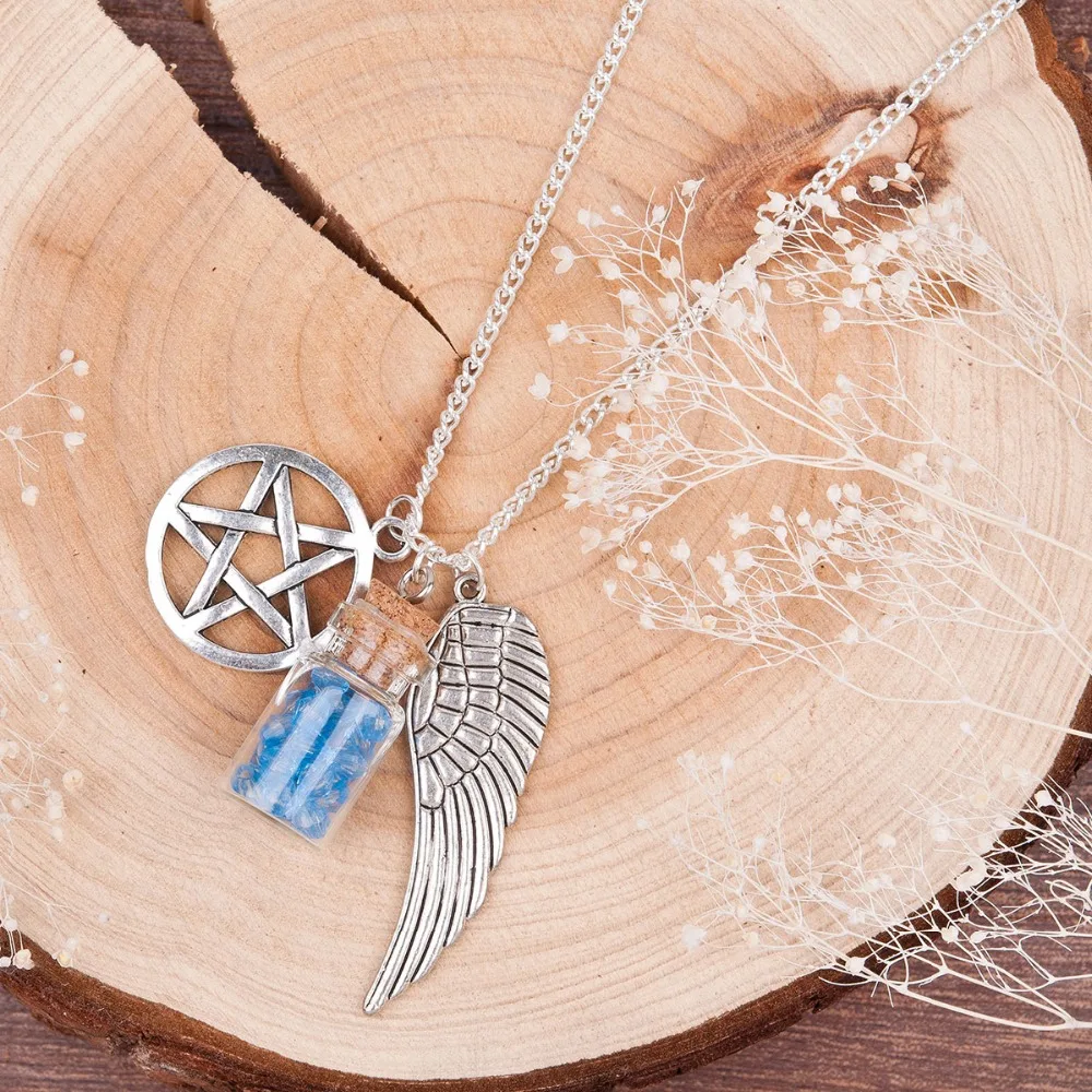 DoreenBeads Handmade Movie Supernatural Pentacle Angel Wings Wishing Bottle Guardian Series Silver Plated Necklace   Jewelry
