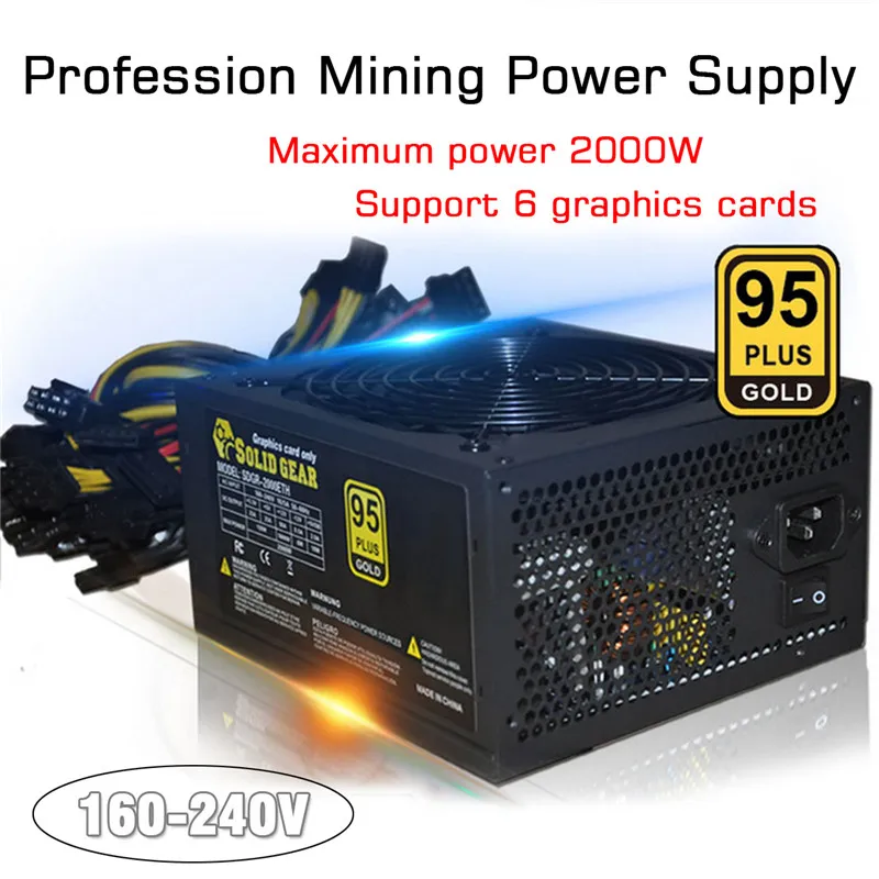 

Bitcoin PLUS Gold Power Supply SATA IDE Support 8 GPU Ethereum ETH Mining ATX PC Power Supply For BTC Minner Machine