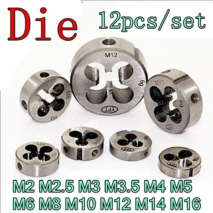 

12pcs/set M2-M2.5-M3-M3.5-M4-M5-M6-M8 -M10-M12-M14-M16mm precision 6g High quality threading die Hand tools Free shipping