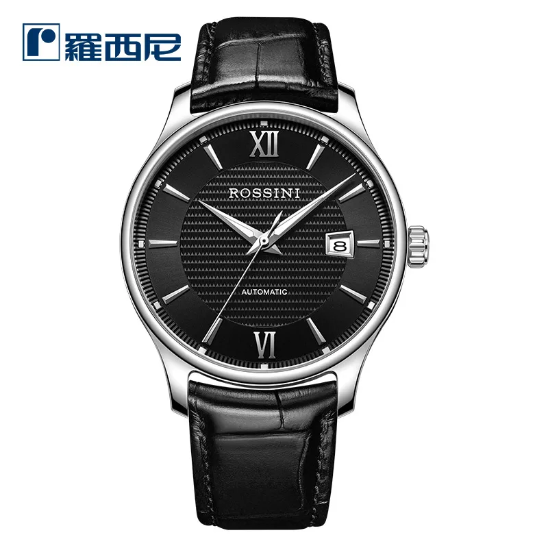black dial ROSSINI автоматические механические часы мужские повседневные классические Япония движение Простые Модные Часы - Цвет: black dial