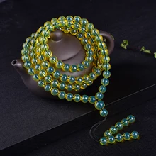 Очаровательное 108 бусин ожерелье браслет с золотым синим перколем, когда цепь синие Бусины Ambers