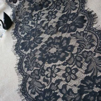

Eyelashes lace fabric flower black white lace trim handmade diy wedding dress clothes sew accessories 28cm wide