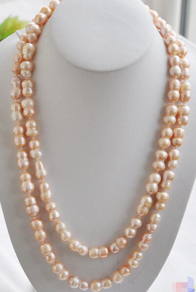 

FREE SHIPPINGP4260 50" 20mm PINK peanut DOUBLE BAROQUE FRESHWATER PEARL NECKLACE (A0513)