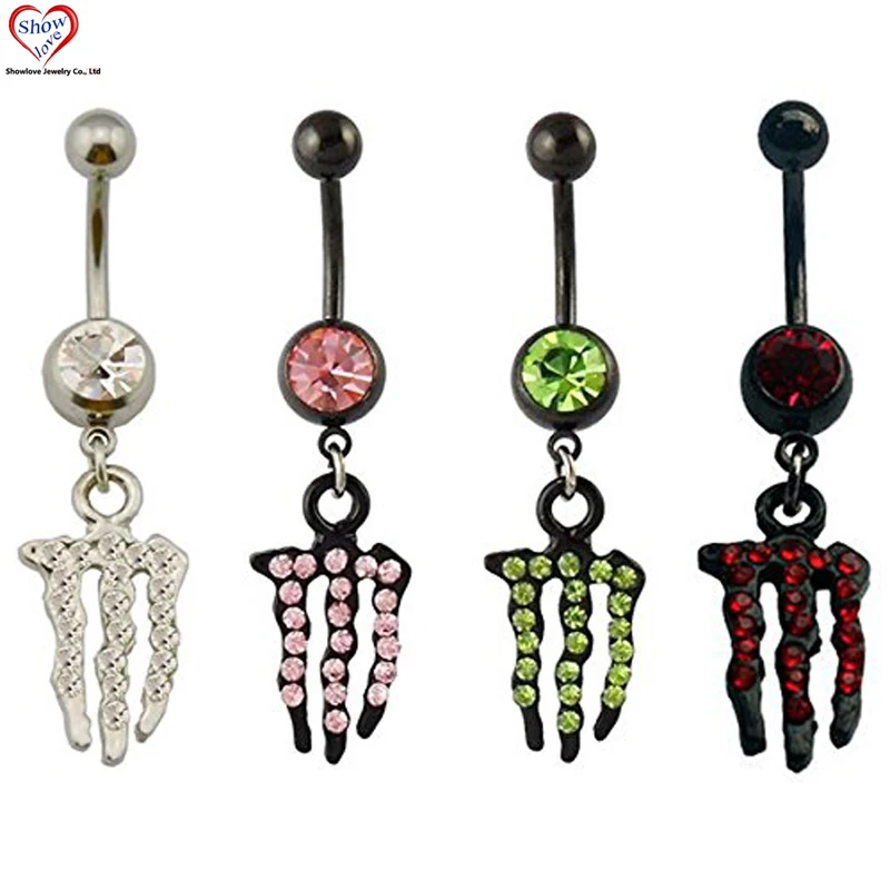 Showlove 4pcs Claw Dangle Navel Stud Belly Ring In 14 Gauge 316L