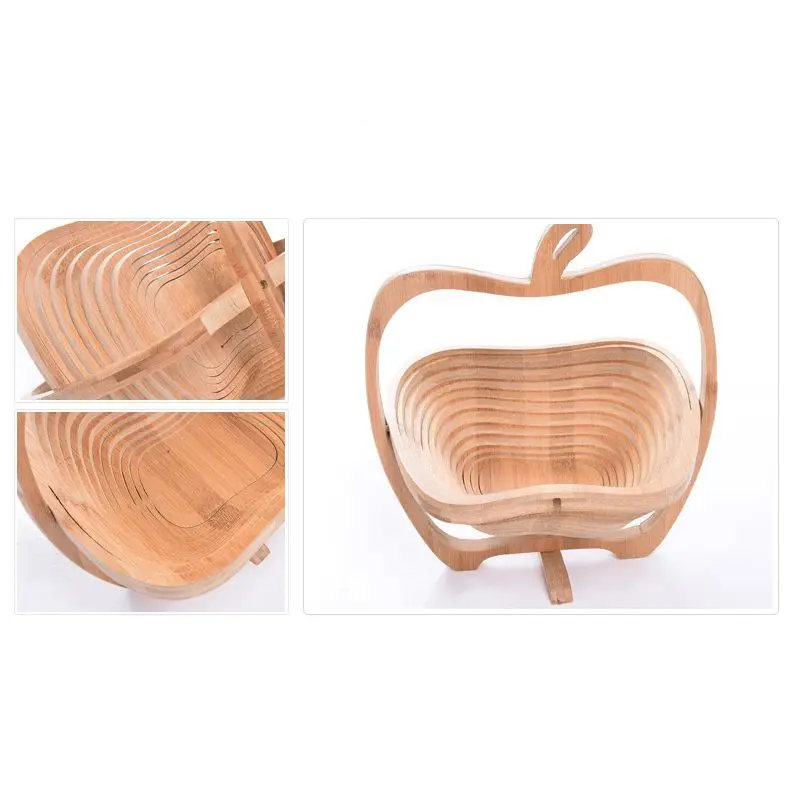 Novelty Foldable Apple Shaped Bamboo Basket Foldable Fruit Basket