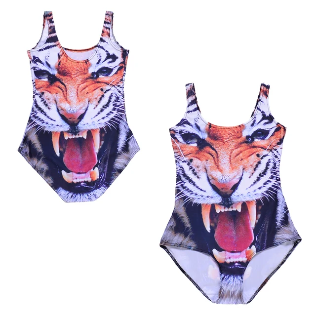 Roaring Tiger Face Print One Piece Swimsuit Swimwear Women Swimwear