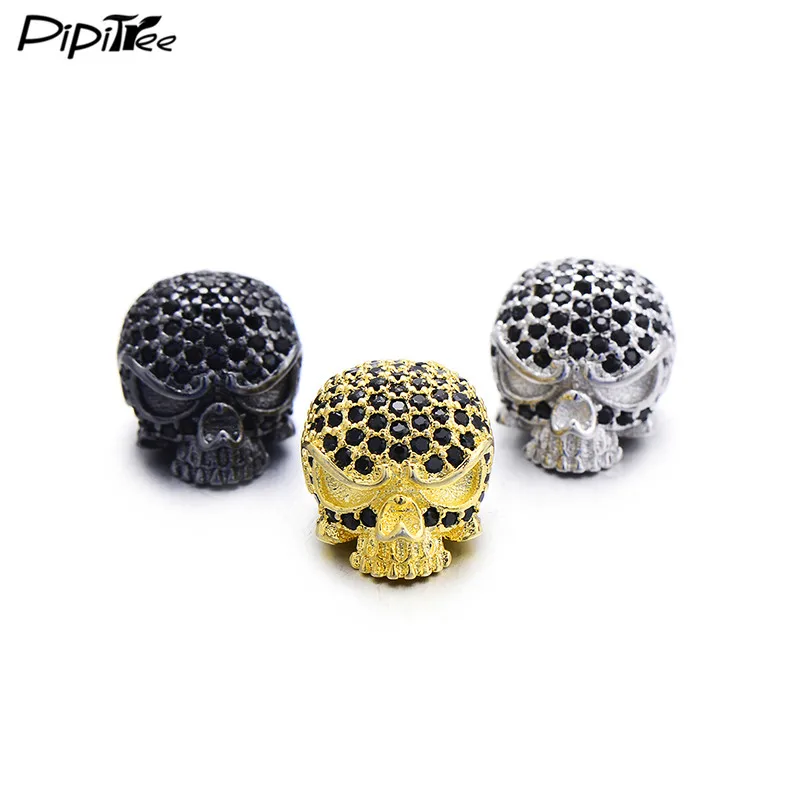 

Pipitree New Arrival Retro DIY Skull Beads Black Zirconia Spacer Charm Beads for Bracelet Jewelry Making Men Jewelry Accessories