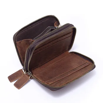 

Luxury Genuine Leather Small Men Wallets Clutch Male Vintage Hasp Zipper Around Slim Wallet for Short Credit Card Coin Purse