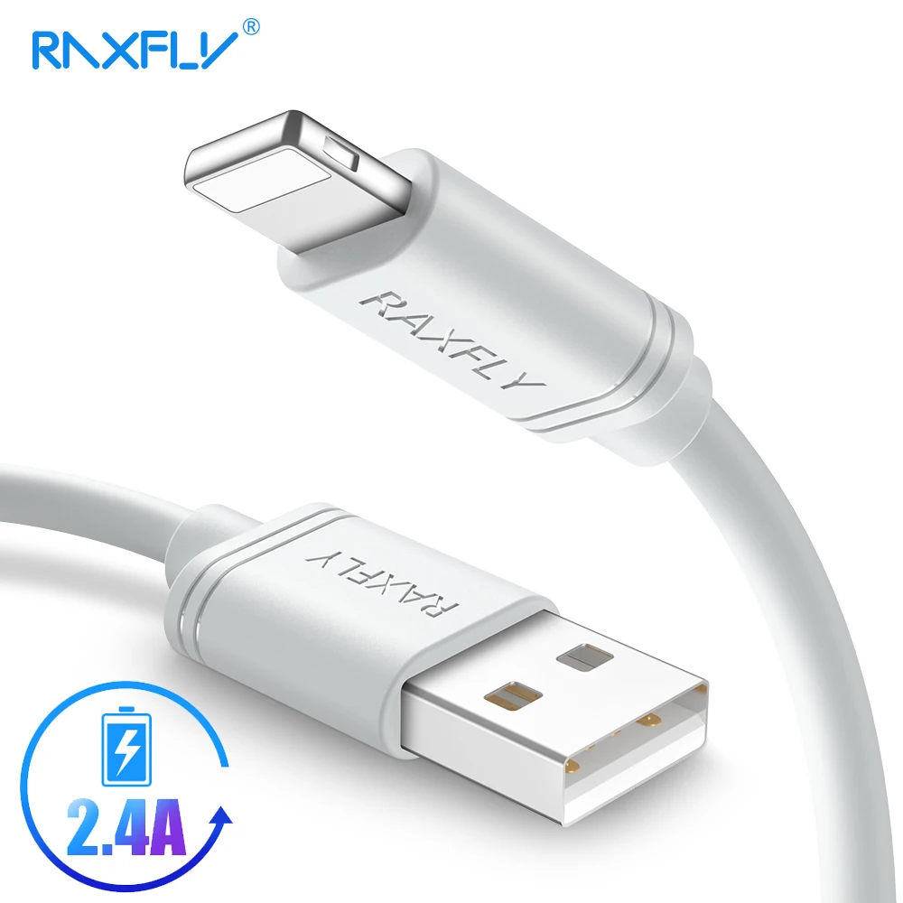 

RAXFLY PVC USB Cable For iPhone X XS 8 7 Plus Lighting to USB Cable Charging USB Cable For iPhone 6 6S iPad Air Charger Cord