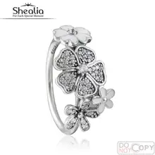 2016 Primavera Esmalte Cz Clara Brillante Ramo de Flor Wedding Band Anillo de Compromiso Anillos Para Las Mujeres 925-Sterling-Silver Con Logo