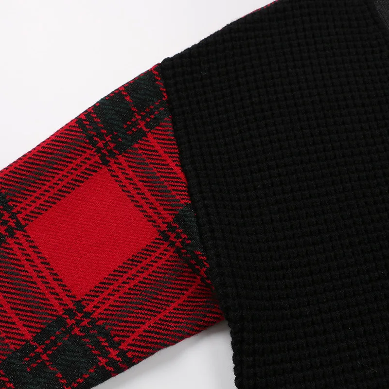 Patchwork Col Plaid Chandail Cardigan Streetwear Gy2018596 Noir Long 2018 Manteau Profond Gruiiceen Femmes En V P80wknO