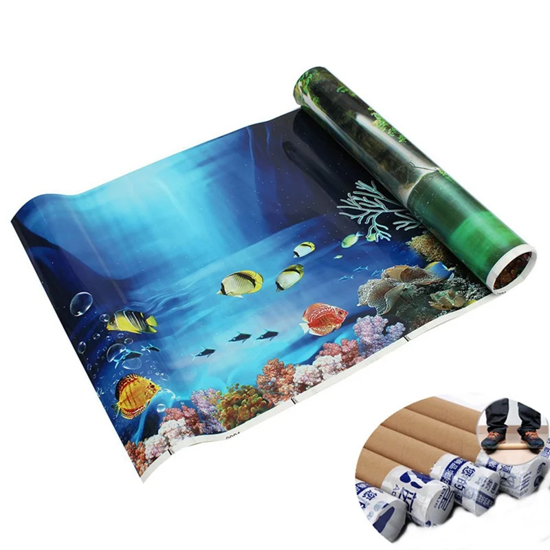 

3D Drawing Fish Tank Background Sticker Double-faced Picture Paper Home Garden Aquarium Decoration Aquariu Decorative Sticker