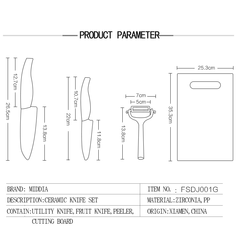 Middia 4 шт. Керамические ножи повара, Овощечистка, набор разделочных досок нож шеф-повара нож для очистки фруктов