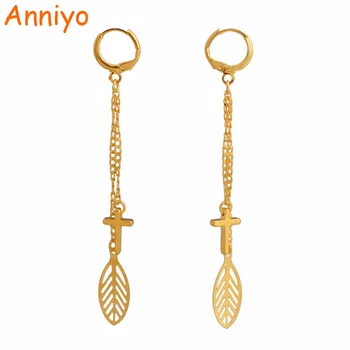 

Anniyo Gold Color Leaf & Cross Earrings for Women/Girl,Religious Jewelry Drop Earring Gifts #002609