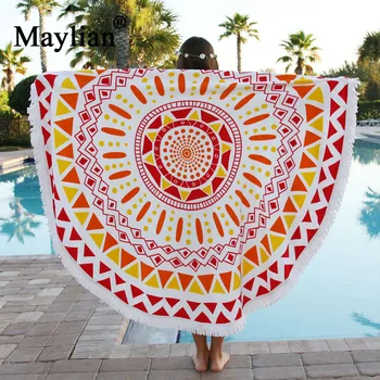

Yoga Tassel Mandala Tapestry Bohemian yellow Round Beach Towel Mat Floral Toalla Sunblock Boho Style Blanket T246