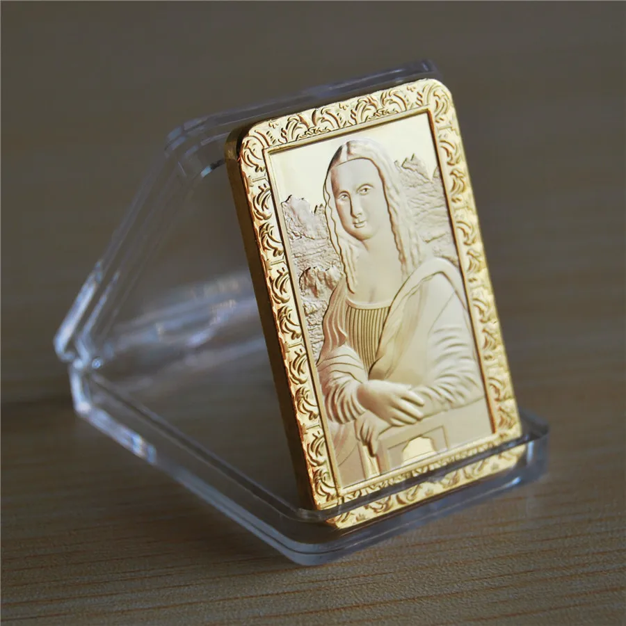 

2016 Leonardo Da Vinci Mona Lisa1 oz 24k gold plated Jesus bullion bar Commemerate bullion Bar free shipping 20pcs/lot