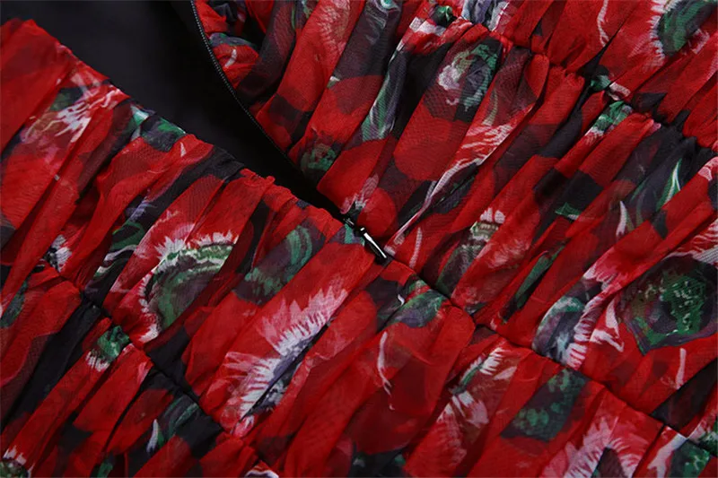 Подиумная летняя сексуальная сетка с рюшами облегающее платье женское очаровательное красное платье с цветочным принтом на бретельках платье-футляр женская одежда