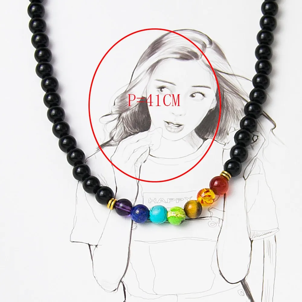 Черный оникс 8MMM бусы ожерелье женское 7 Чакра многоцветный для мудрости натуральный камень Йога Медитация ожерелье, рождественские подарки