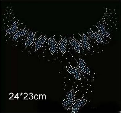 

2pc/lot Blue neckline butterfly hot fix rhinestones iron on crystal transfers design strass iron patches for sweater