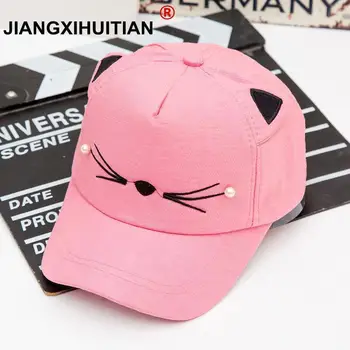

2018 lovely Children cat ear Baseball Cap Spring Summer Baby Rabbit Ear Pearl Big Bow Kids Sun Hat Girls Snapback Hip Hop Caps