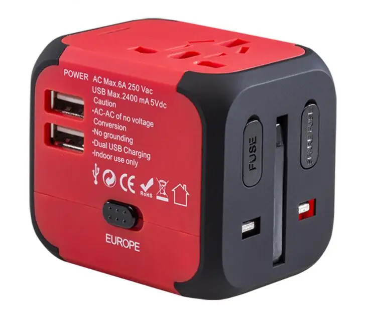 

2 USB Global Travel Switch Plug Multifunctional socket for converter 5V 2.4A