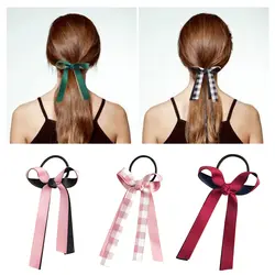 Для женщин аксессуары для волос Para Эль Pelo плед с бантом эластичные ленты для волос галстук резинка для волос хвостик Девушки ободки для